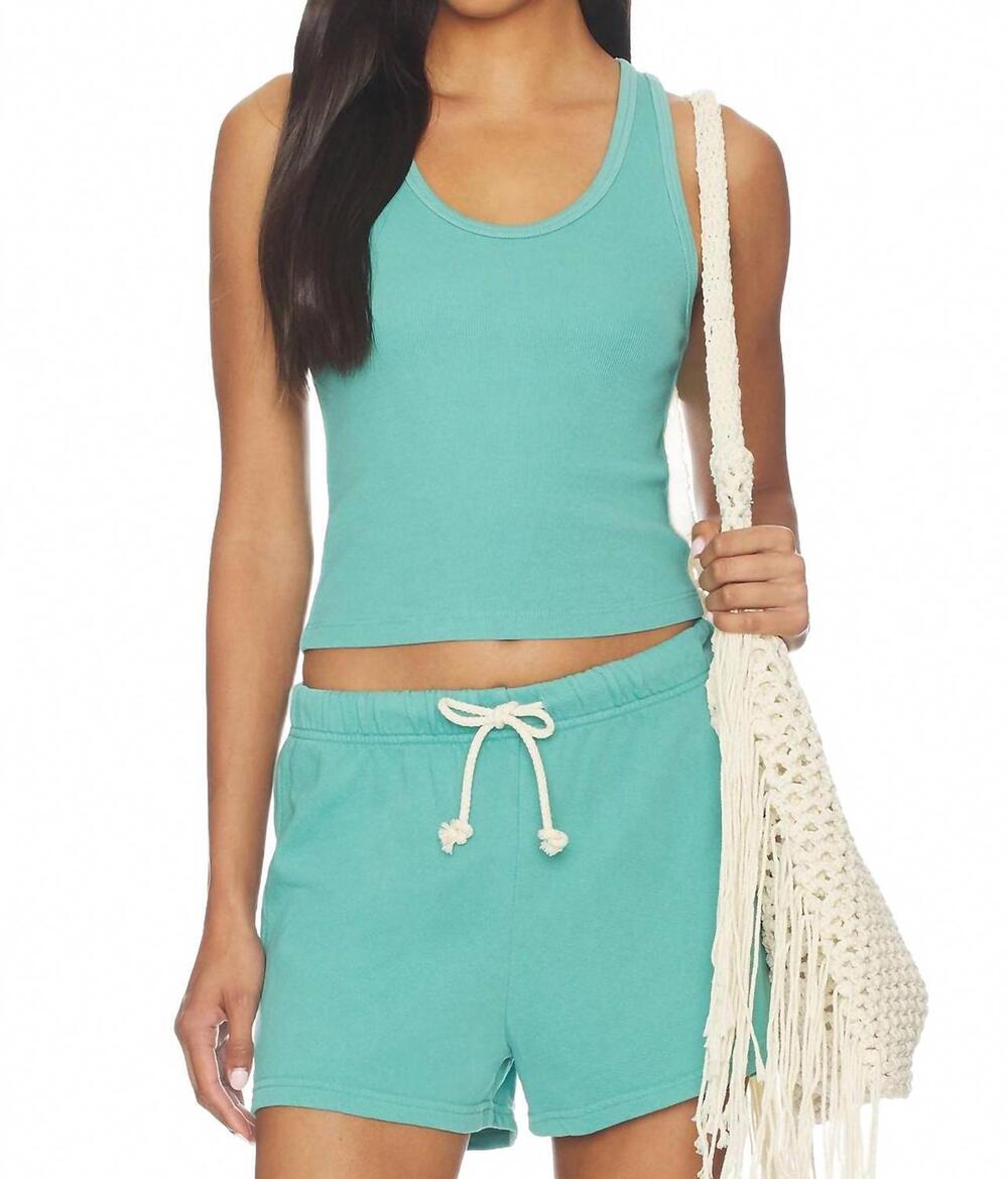 NEW PERFECTWHITETEE blondie structure rib bra friendly tank top in teal blue